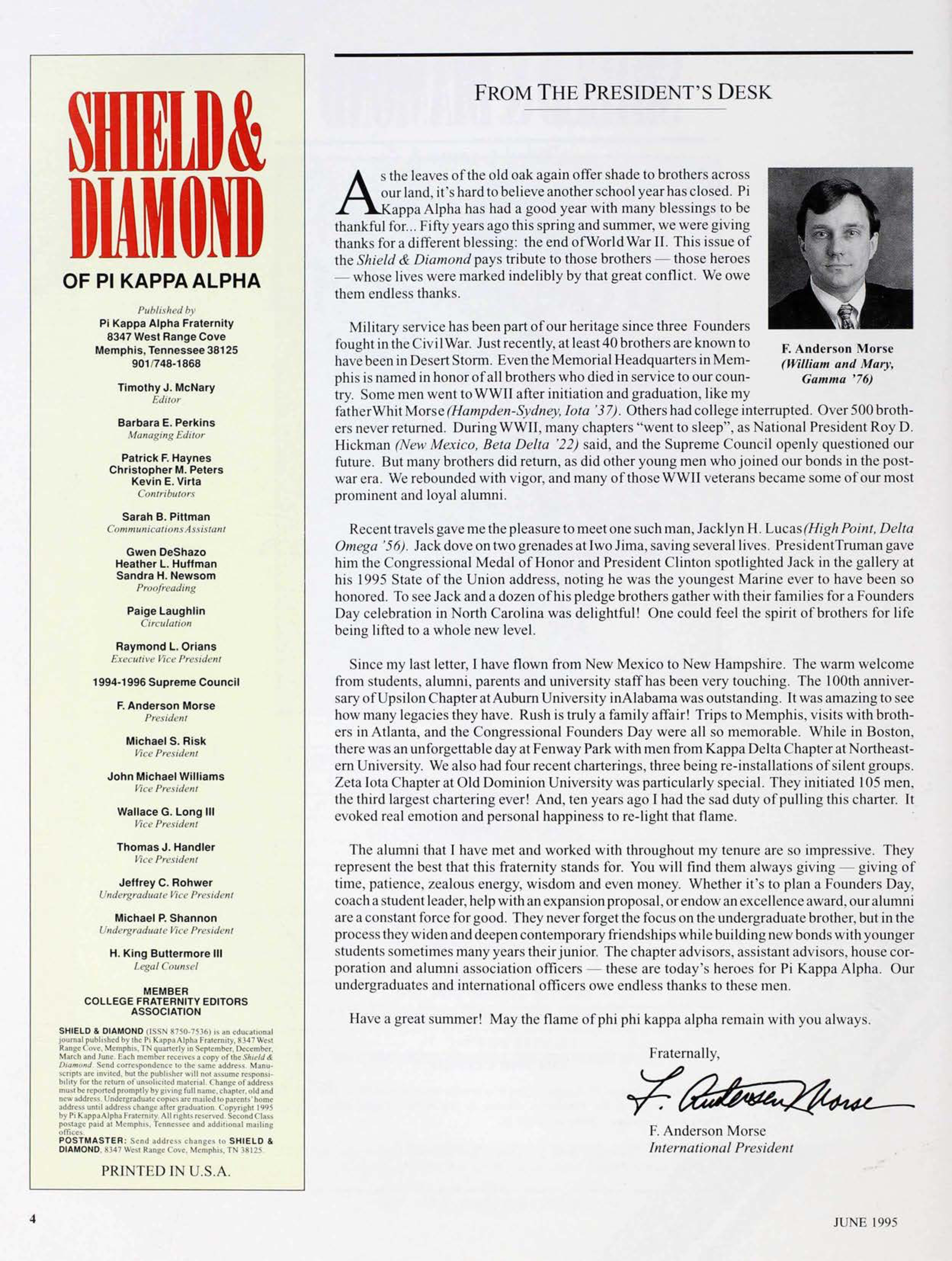 Shield & Diamond of Pi Kappa Alpha, June 1995